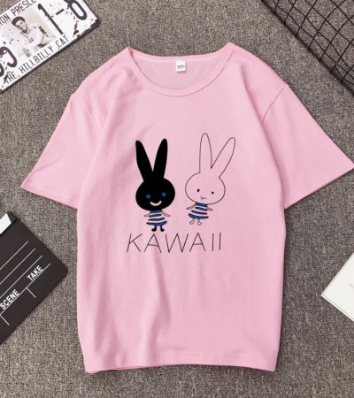 White T Shirt Women Elegant Short Sleeve T-shirts Cartoon Rabbit Printing O-Neck T-shirt Lightweight Ladies T-shirts